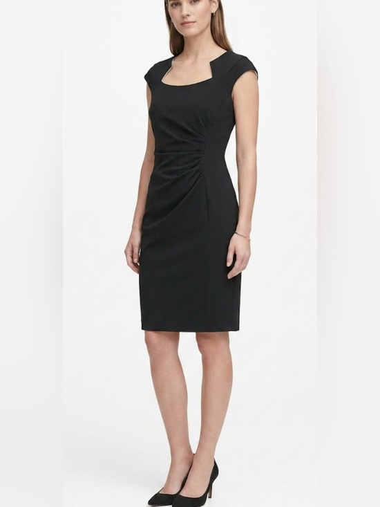 Calvin Klein Dresses & Skirts - Calvin Klein Black Ruched Sheath Dress Square Neck Size 10